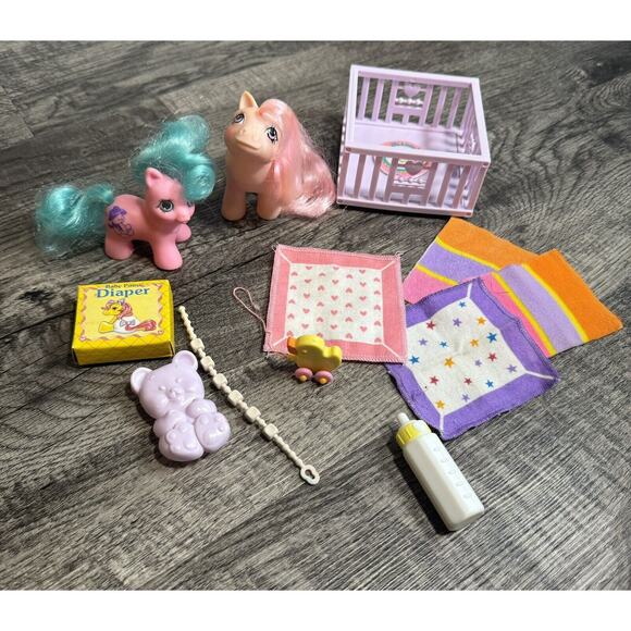 VTG MLP G1 My Little Pony Baby Cotton Candy Play N’ Care Set Little Tabby Teeny - Picture 1 of 16
